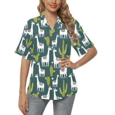 Llama Cactus Pattern Print Design 02 Women's Hawaiian Shirt