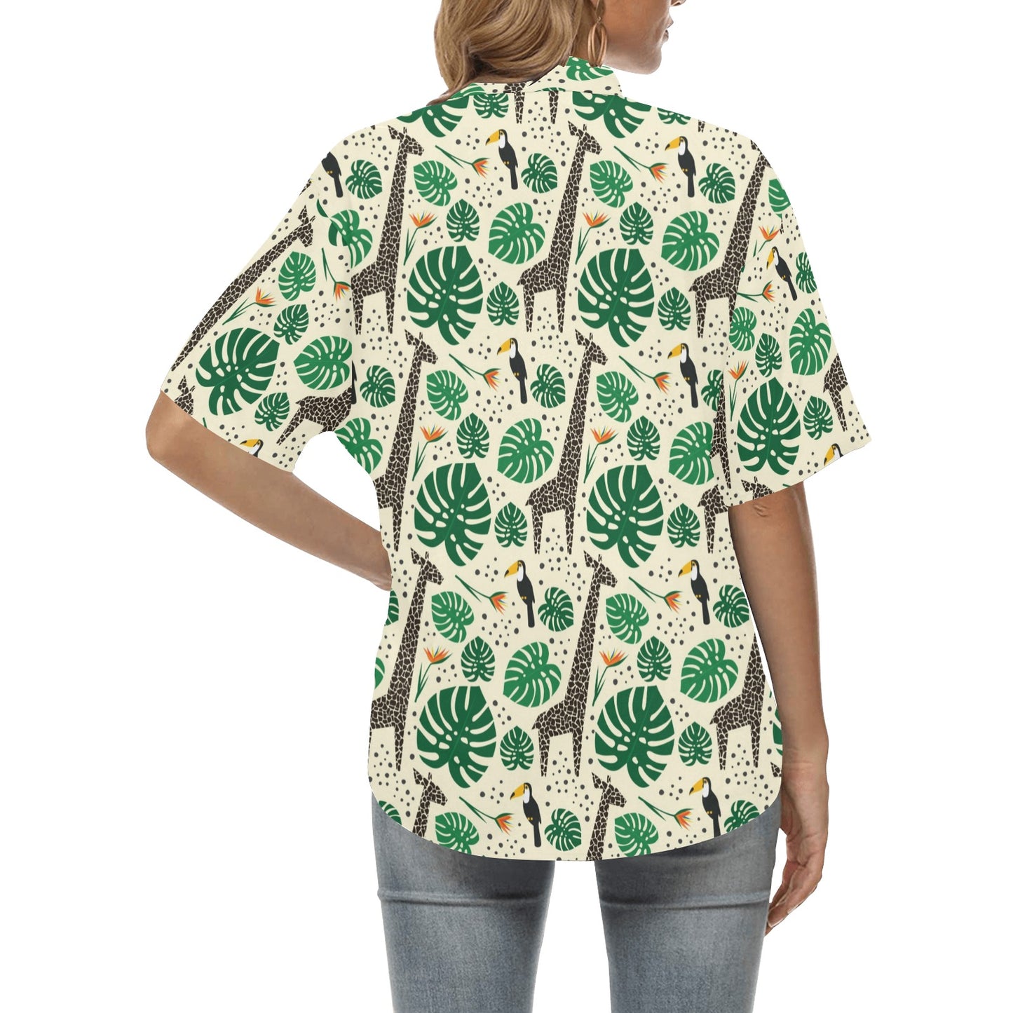 Rainforest Giraffe Pattern Print Design A02 Women's Hawaiian Shirt