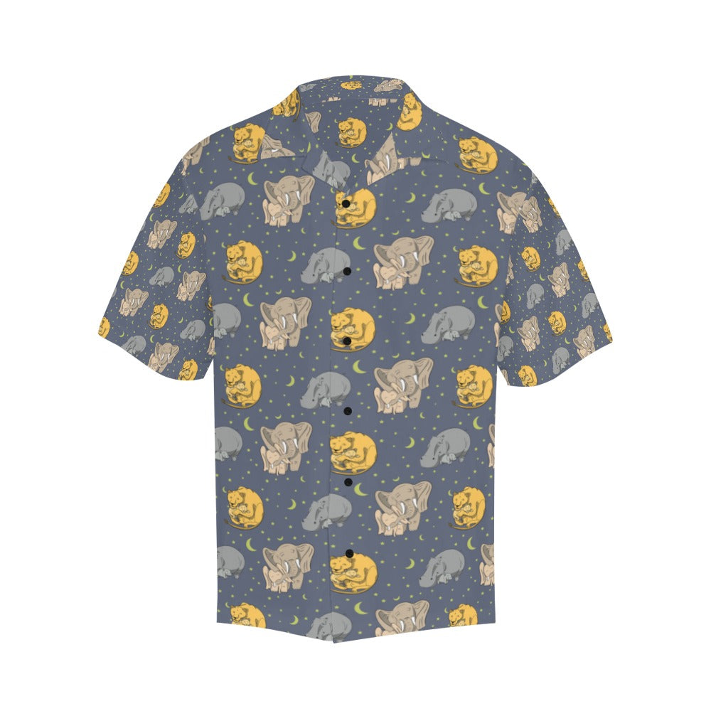 Safari Elephant Lion Print Design LKS303 Men's Hawaiian Shirt