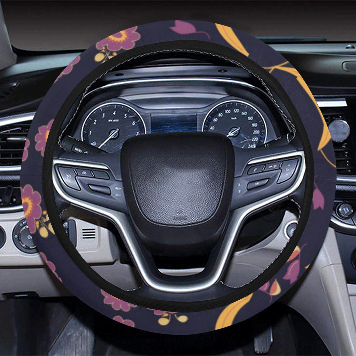 Anemone Pattern Print Design AM012 Steering Wheel Cover with Elastic Edge