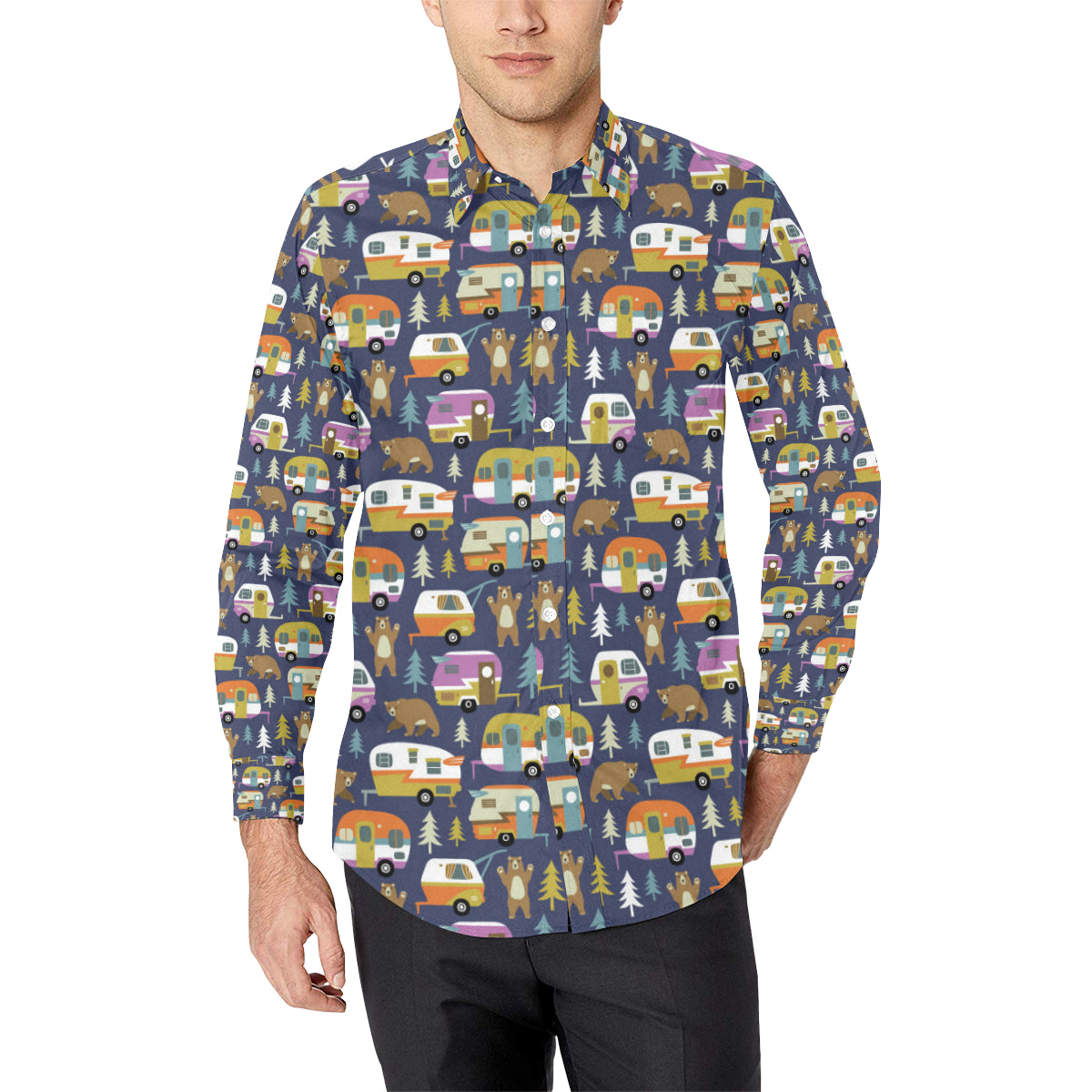 Camper Pattern Print Design 04 Men's Long Sleeve Shirt