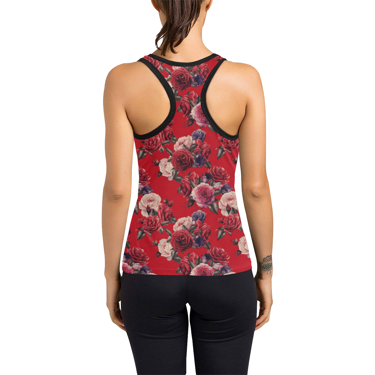 Rose Red Pattern Print Design RO07 Women's Racerback Tank Top