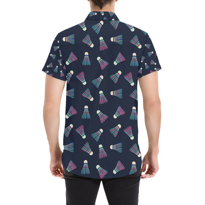 Badminton Ball Pattern Print Design 02 Men's Short Sleeve Button Up Shirt
