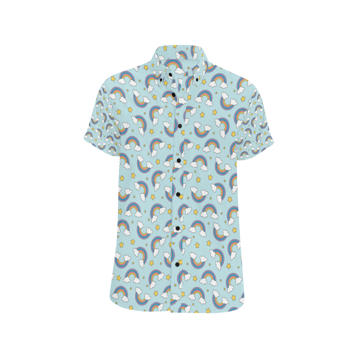 Rainbow Cloud Print Pattern Men's Short Sleeve Button Up Shirt