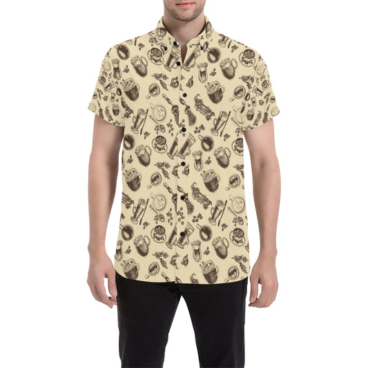 Coffee Pattern Print Design 05 Men's Short Sleeve Button Up Shirt