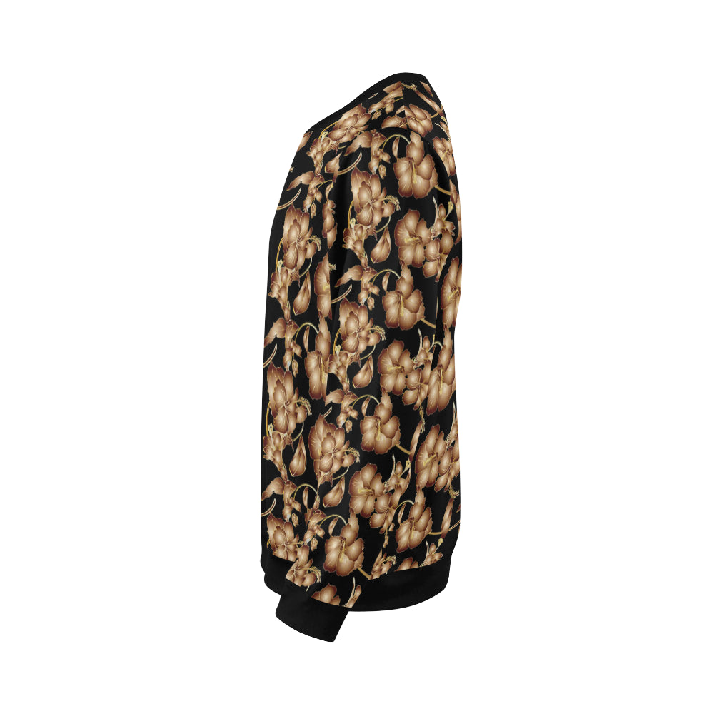 Brown Hibiscus Pattern Print Design HB06 Men Long Sleeve Sweatshirt