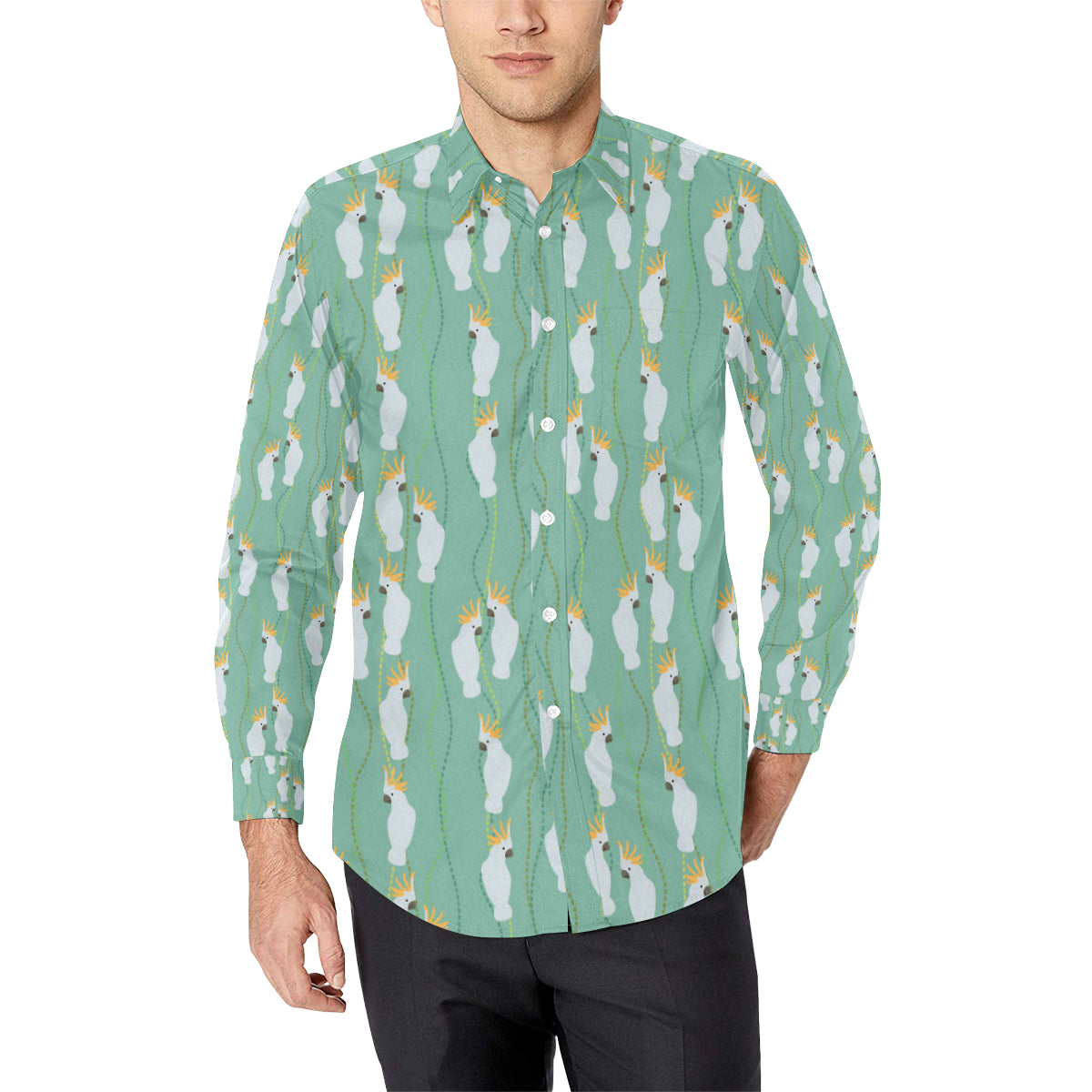 Cockatoo Pattern Print Design 01 Men's Long Sleeve Shirt