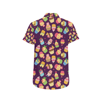 Cupcake Pattern Print Design 05 Men's Short Sleeve Button Up Shirt