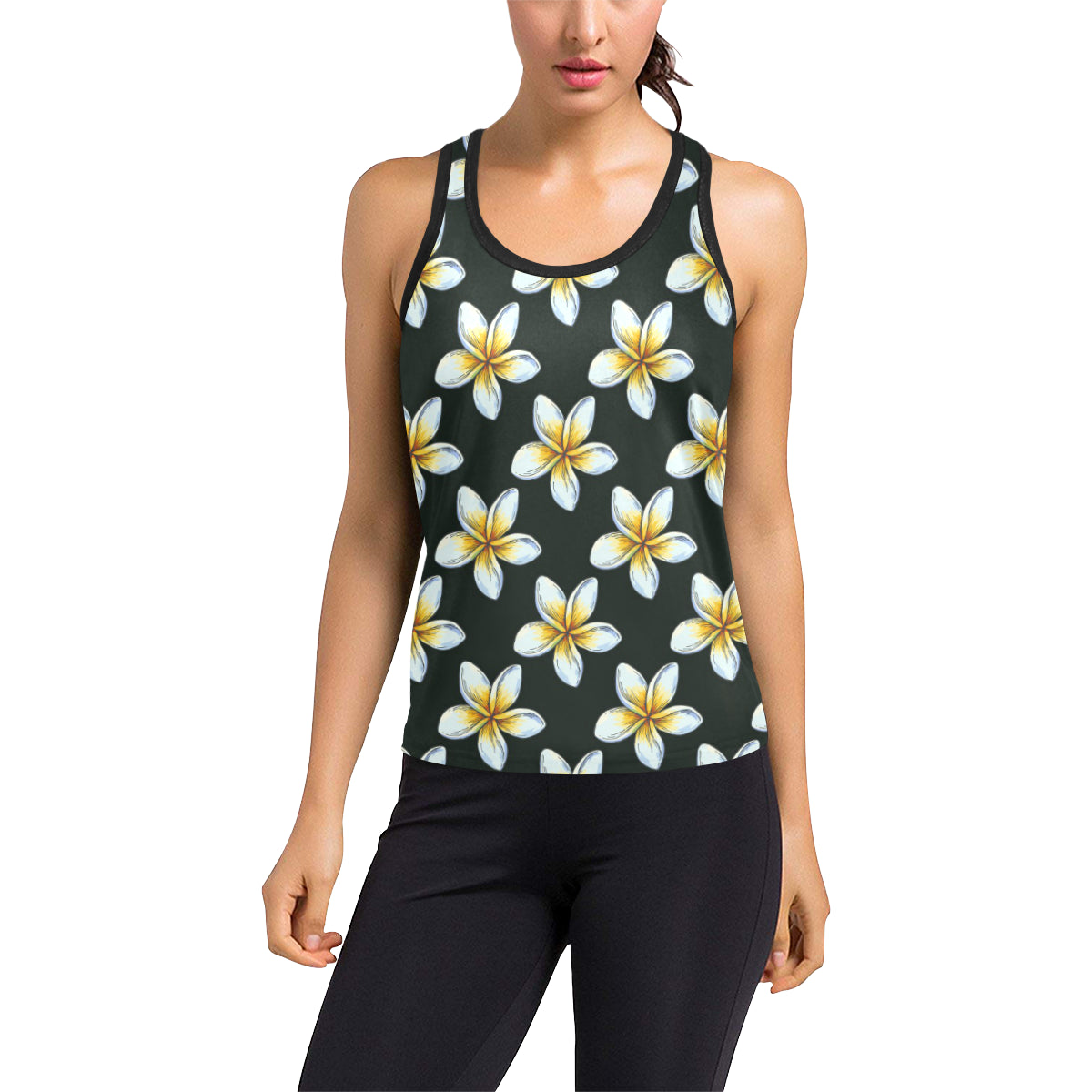 White Plumeria Pattern Print Design PM022 Women's Racerback Tank Top