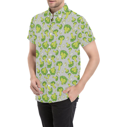 Broccoli Pattern Print Design 03 Men's Short Sleeve Button Up Shirt