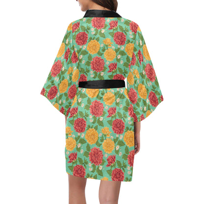 Dahlia Pattern Print Design DH011 Women's Short Kimono