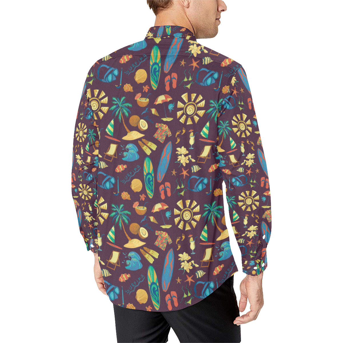 Aloha Hawaii Pattern Print Design 01 Men's Long Sleeve Shirt