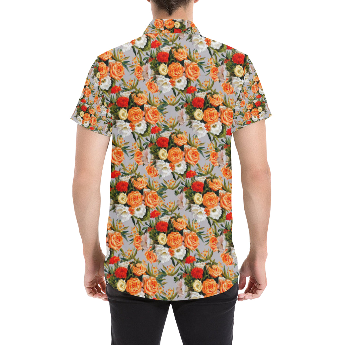 Lisianthus Pattern Print Design LT04 Men's Short Sleeve Button Up Shirt