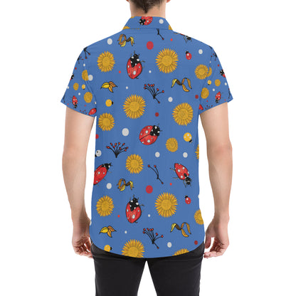 Ladybug Pattern Print Design 05 Men's Short Sleeve Button Up Shirt