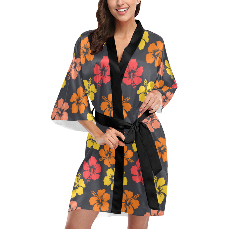 Hibiscus Pattern Print Design HB024 Women Kimono Robe