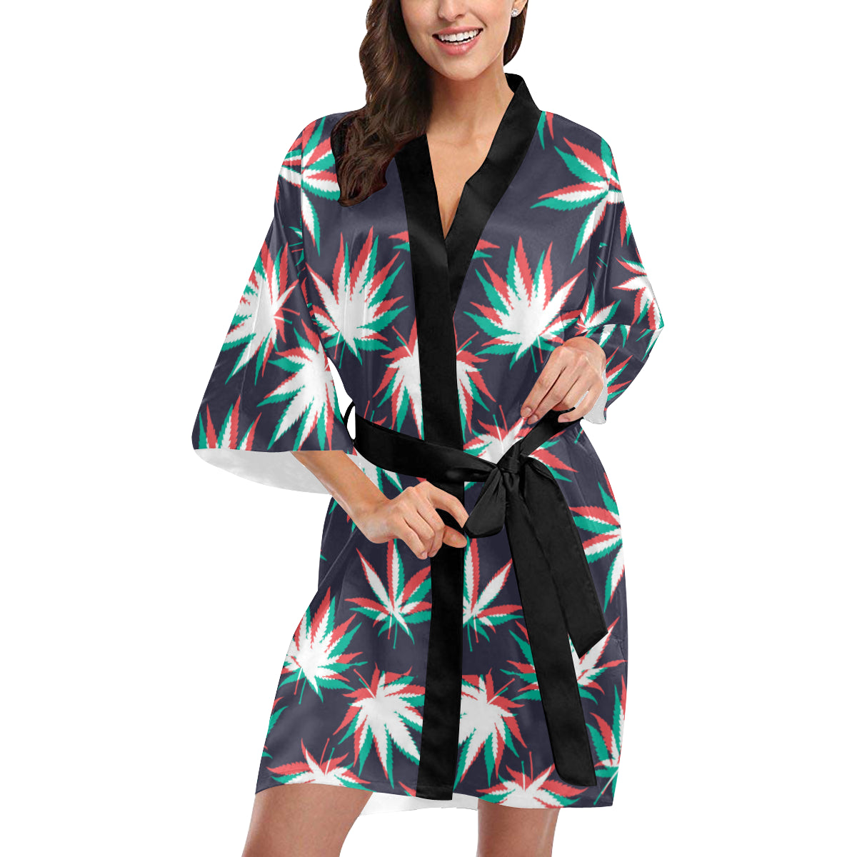 Pot Leaf Pattern Print Design A01 Women's Short Kimono