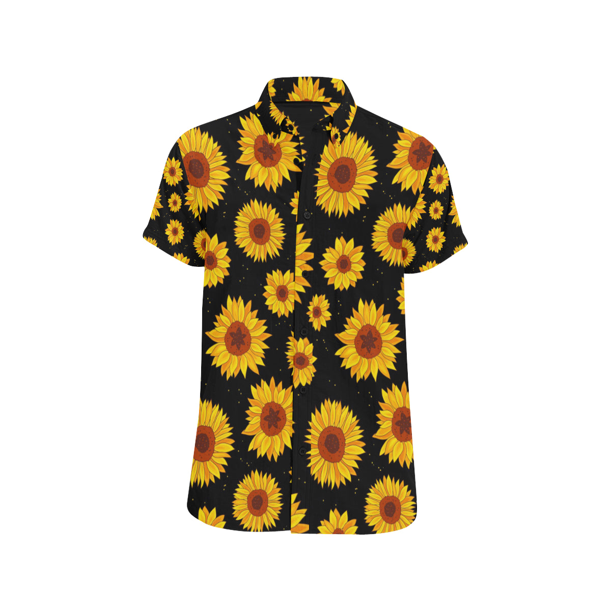Sunflower Pattern Print Design SF09 Men's Short Sleeve Button Up Shirt