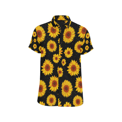 Sunflower Pattern Print Design SF09 Men's Short Sleeve Button Up Shirt
