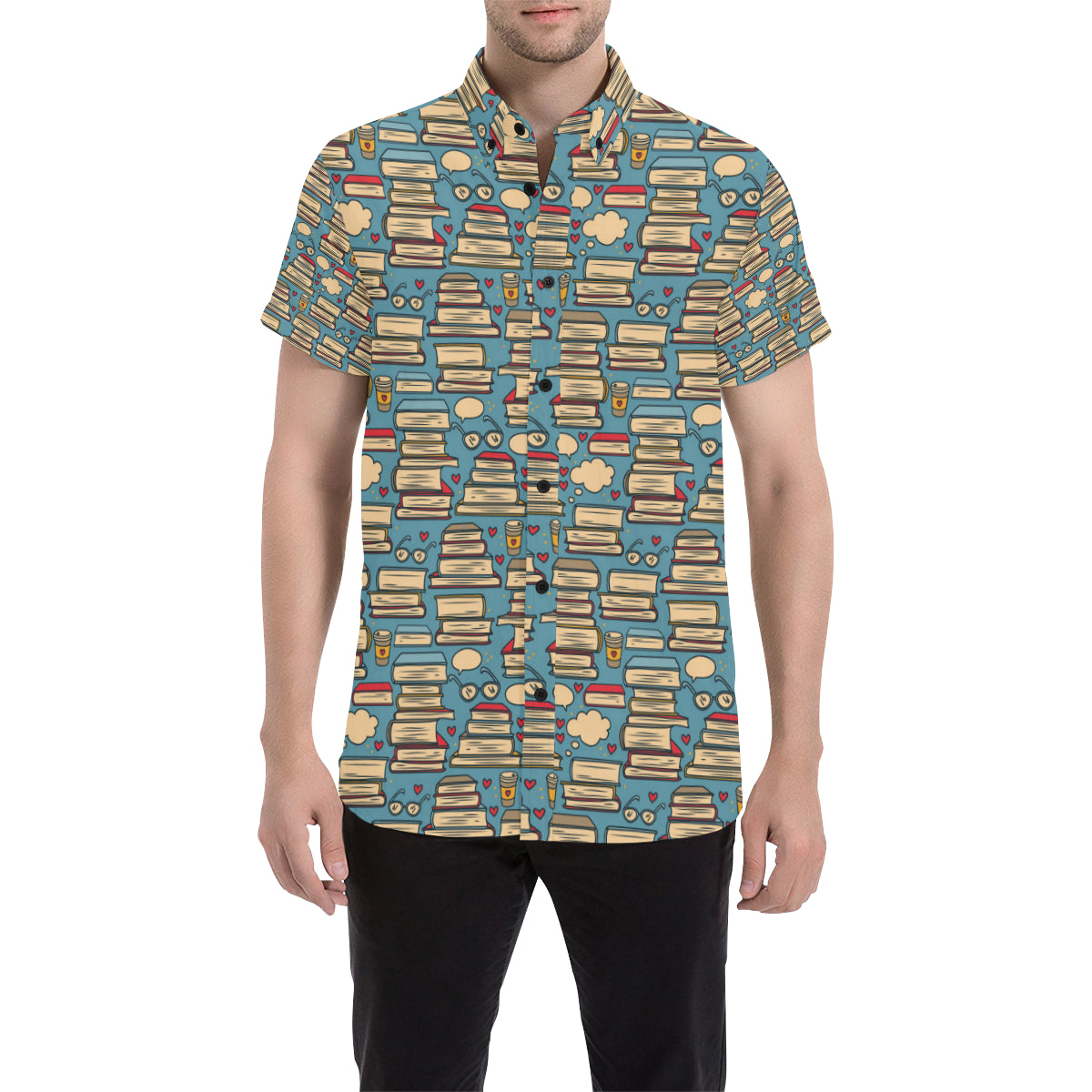 Book Pattern Print Design 03 Men's Short Sleeve Button Up Shirt