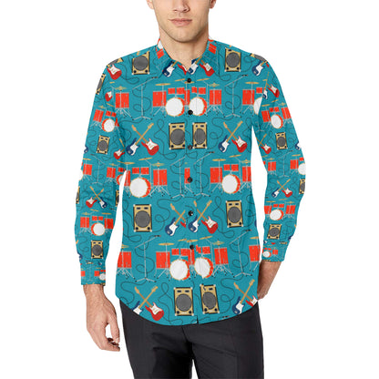 Drum Set Guitar Pattern Print Design 02 Men's Long Sleeve Shirt