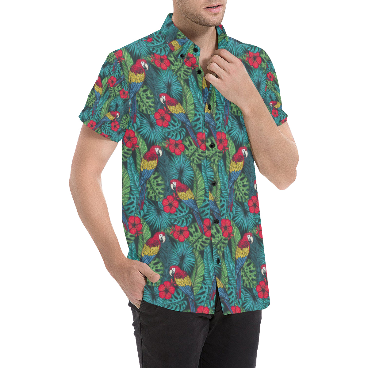 Parrot Pattern Print Design A05 Men's Short Sleeve Button Up Shirt
