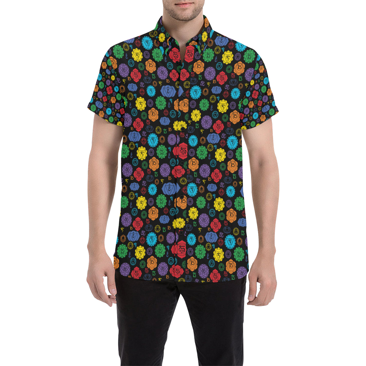 Chakra Pattern Print Design 01 Men's Short Sleeve Button Up Shirt