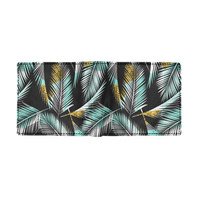 Gold Glitter Cyan Tropical Palm Leaves Men's ID Card Wallet