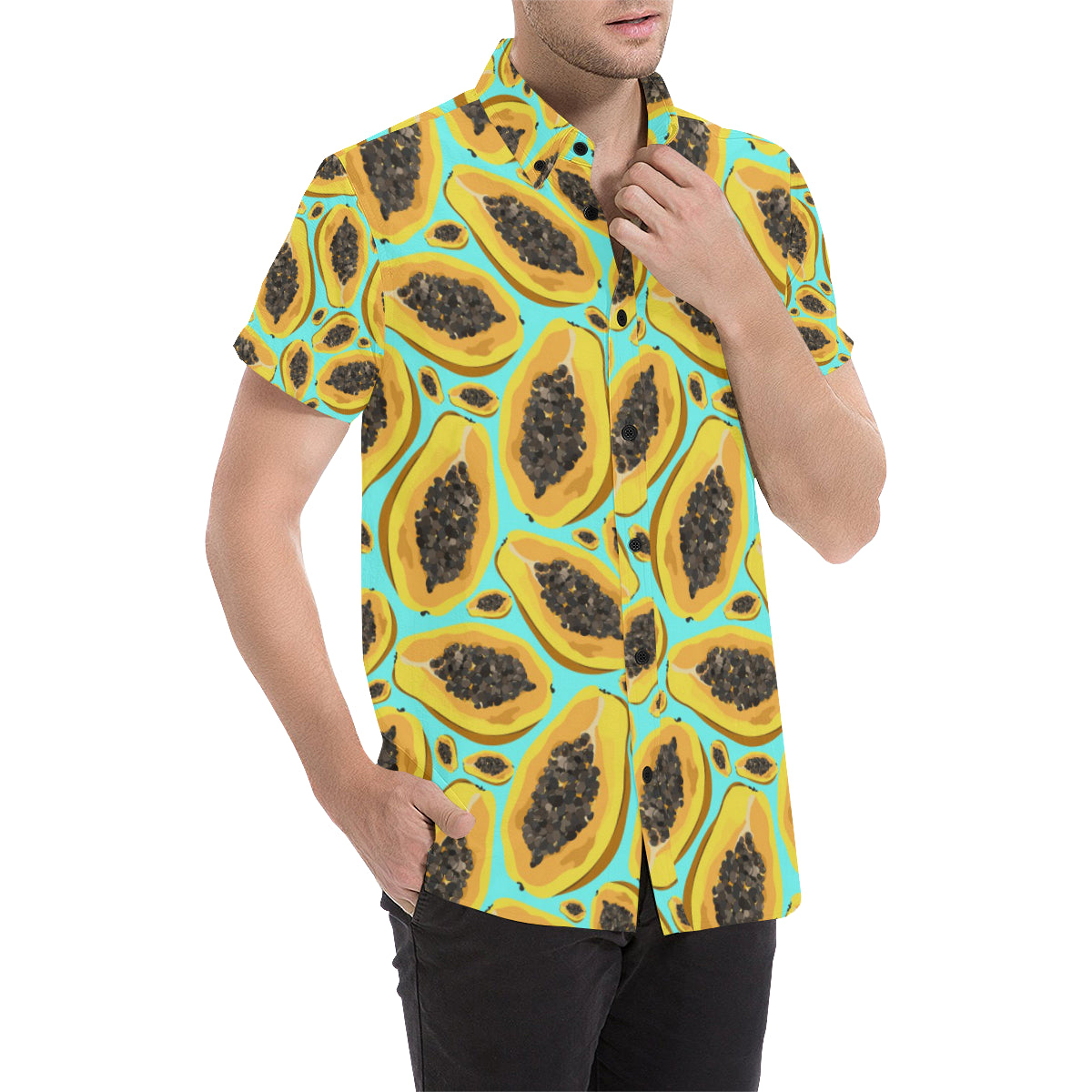 Papaya Pattern Print Design PP03 Men's Short Sleeve Button Up Shirt