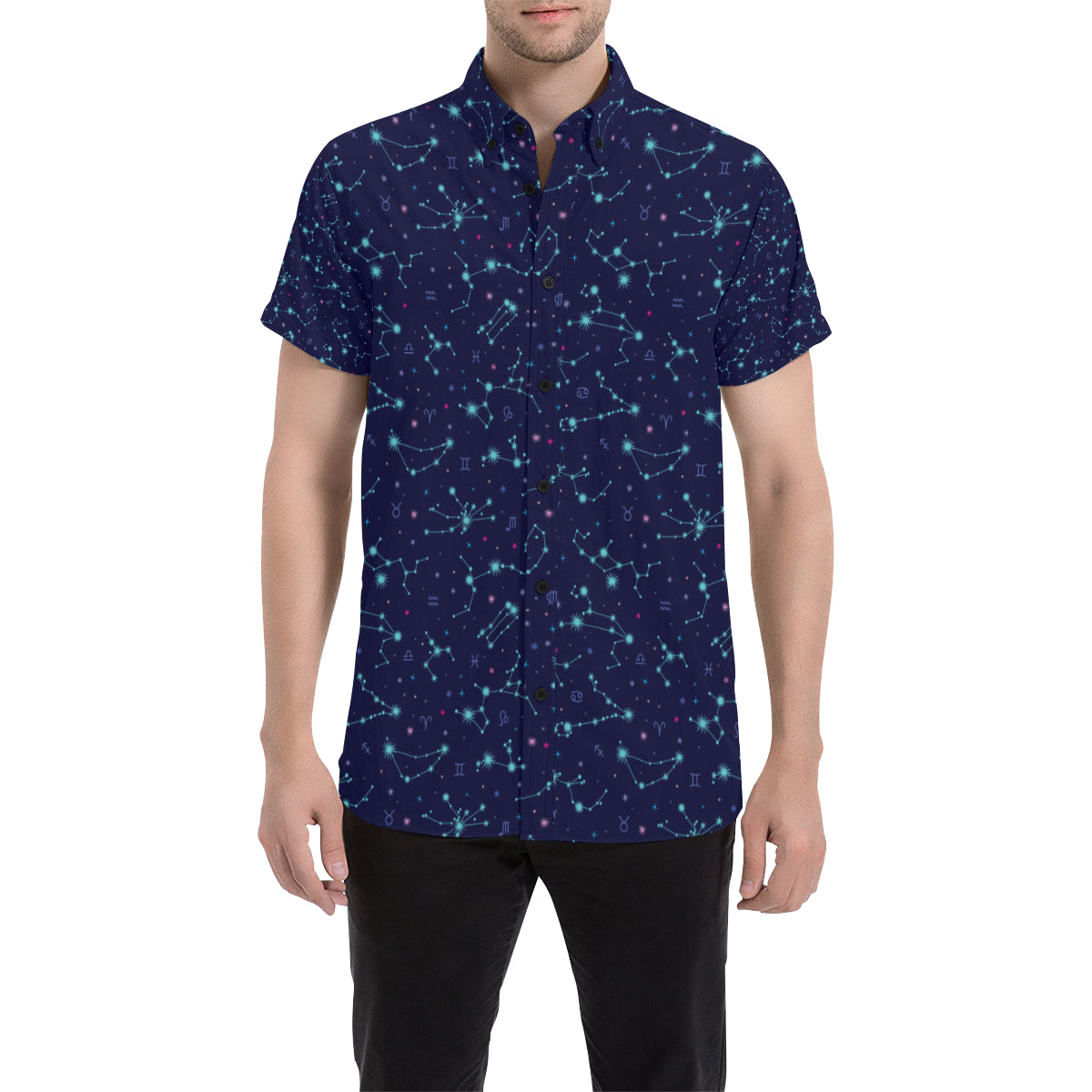 Constellation Pattern Print Design 01 Men's Short Sleeve Button Up Shirt
