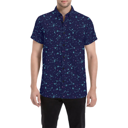 Constellation Pattern Print Design 01 Men's Short Sleeve Button Up Shirt