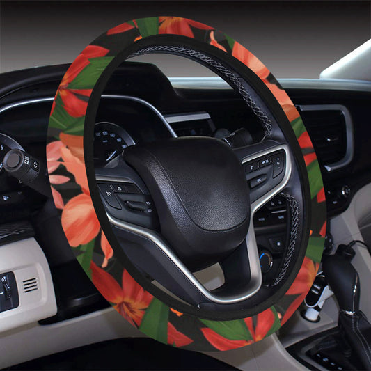 Amaryllis Pattern Print Design AL05 Steering Wheel Cover with Elastic Edge