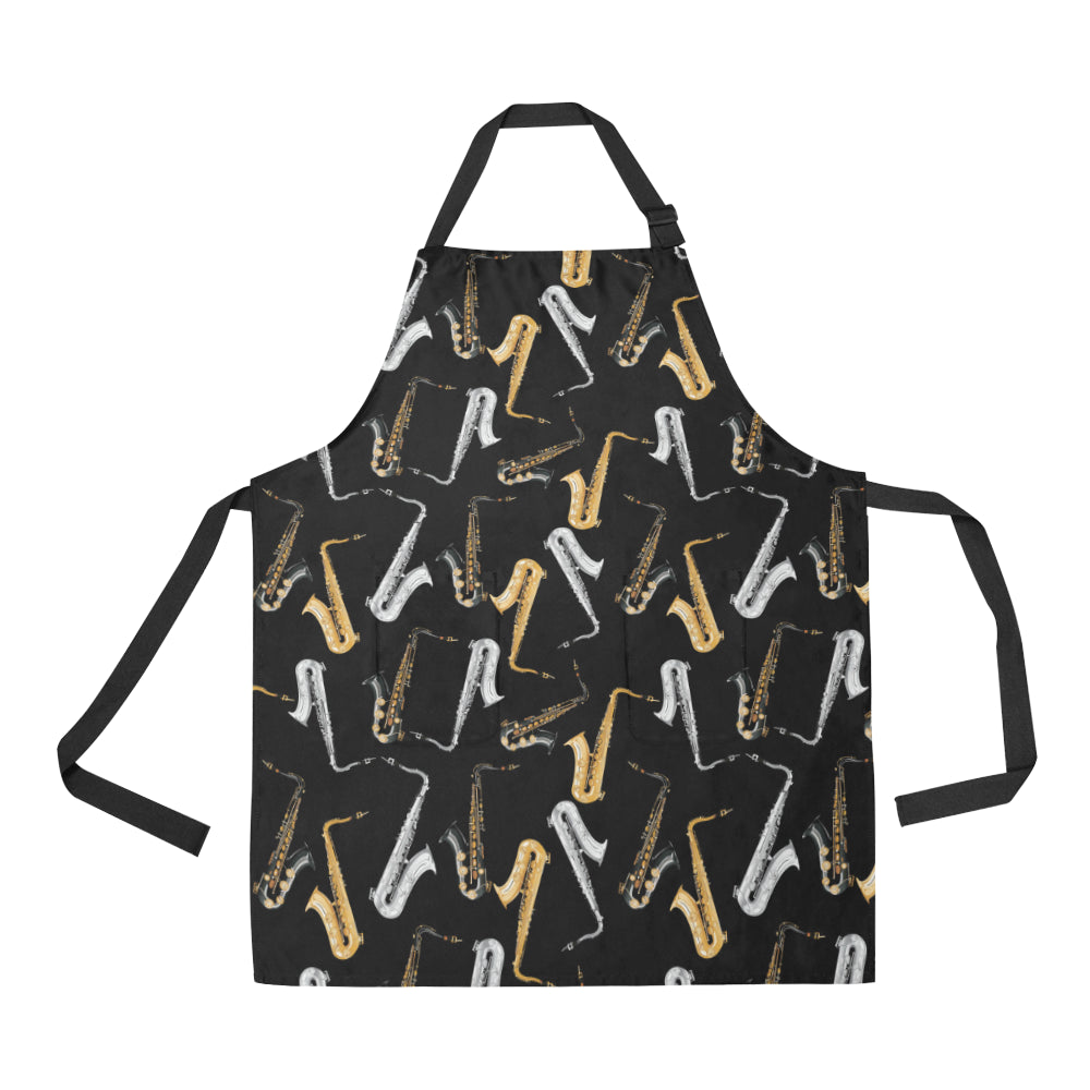 Saxophone Pattern Print Design 01 Apron with Pocket