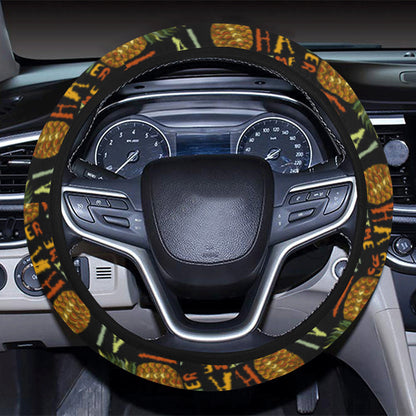 Aloha Hawaii Time Design Themed Print Steering Wheel Cover with Elastic Edge