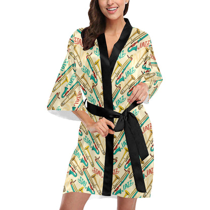 Trombone Pattern Print Design 03 Women's Short Kimono