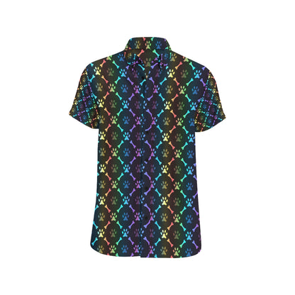 Paw Rainbow Pattern Print Design A01 Men's Short Sleeve Button Up Shirt