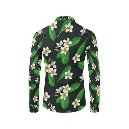 White Plumeria Pattern Print Design PM023 Men's Long Sleeve Shirt