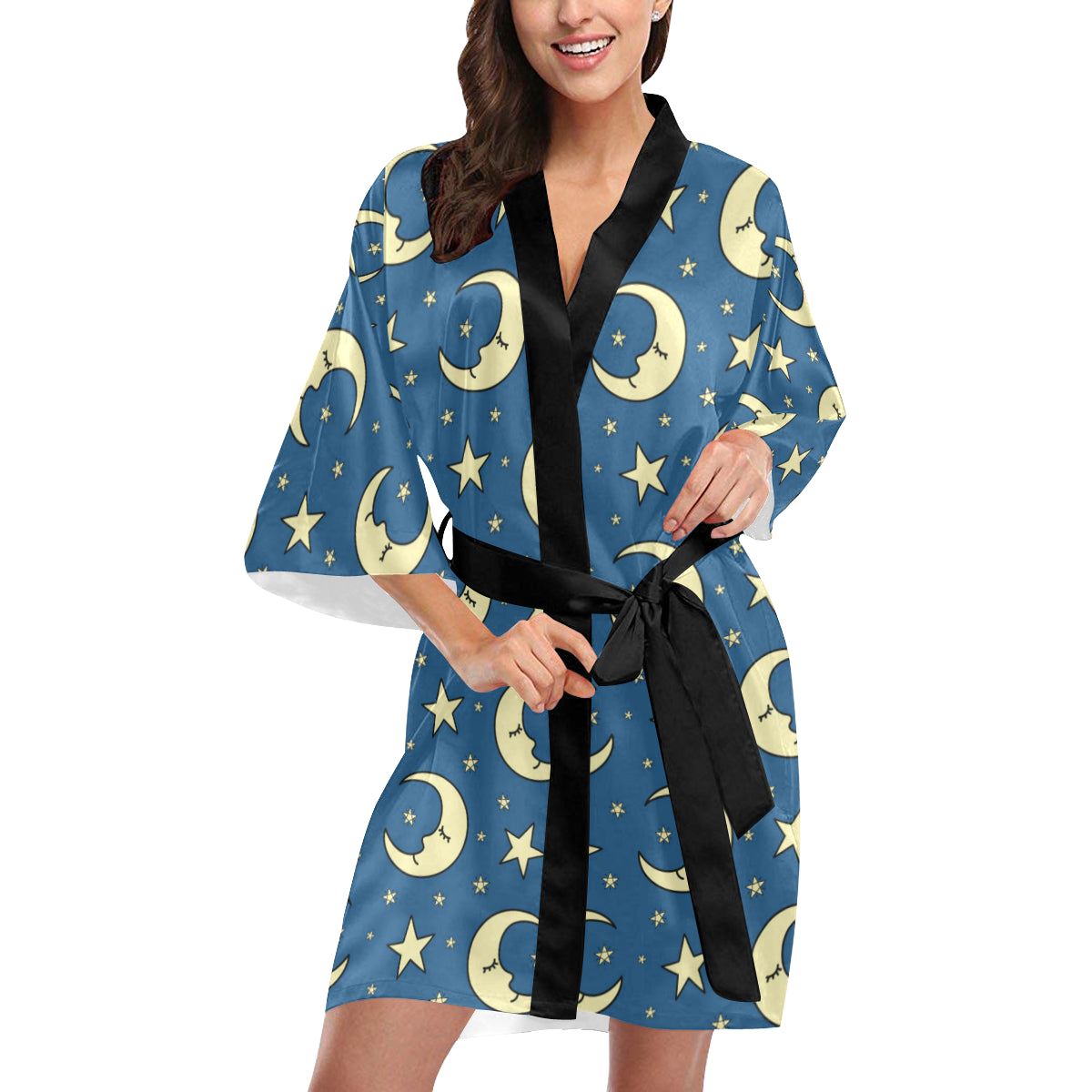 Moon Night Pattern Print Design 03 Women's Short Kimono