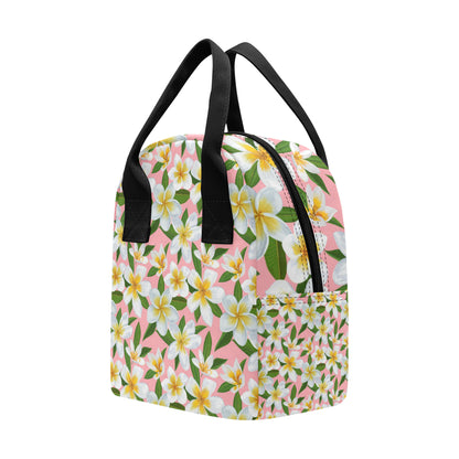 White Plumeria Pattern Print Design PM011 Insulated Lunch Bag