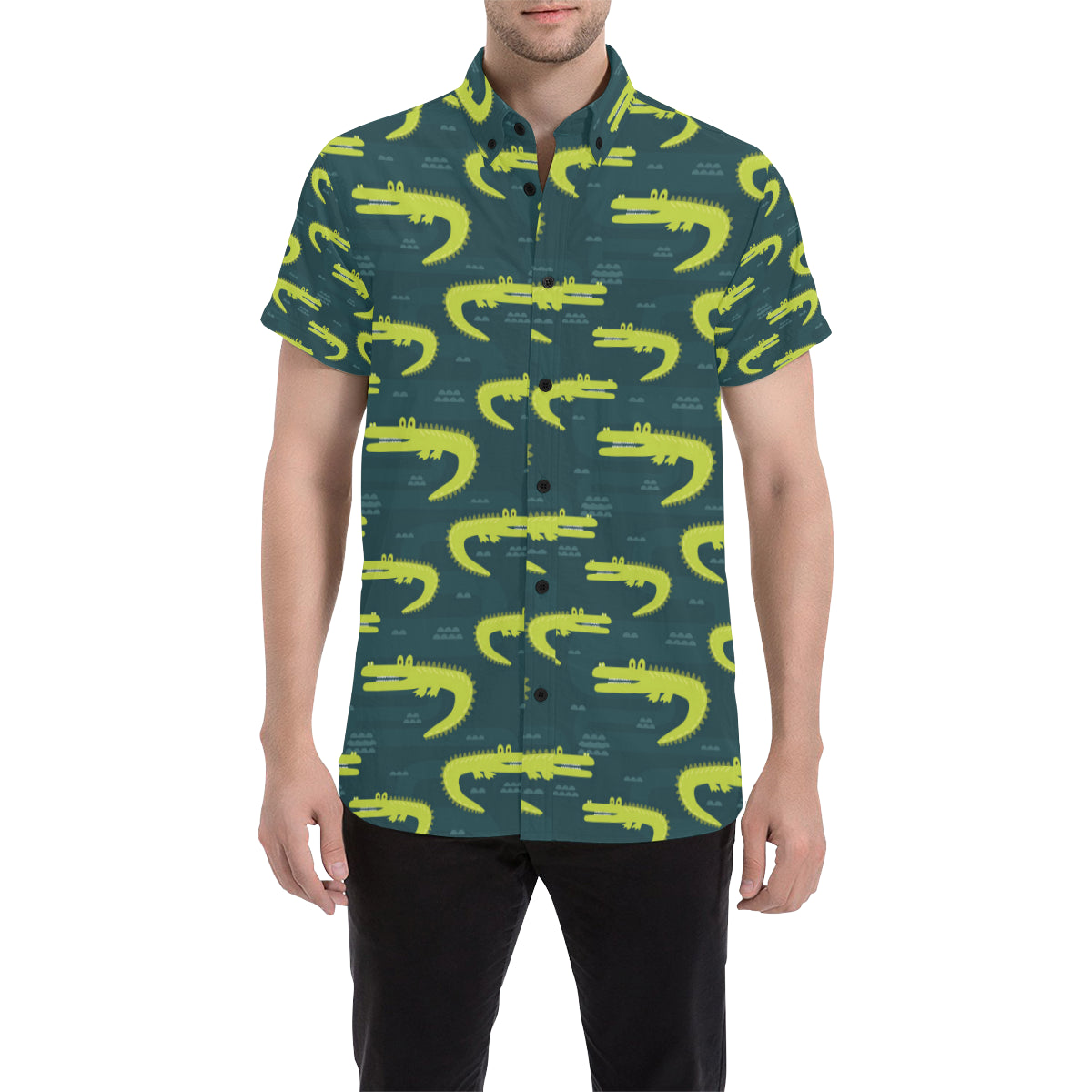 Alligator Pattern Print Design 03 Men's Short Sleeve Button Up Shirt