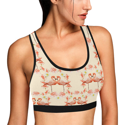 Flamingo Hibiscus Print Pattern Sports Bra