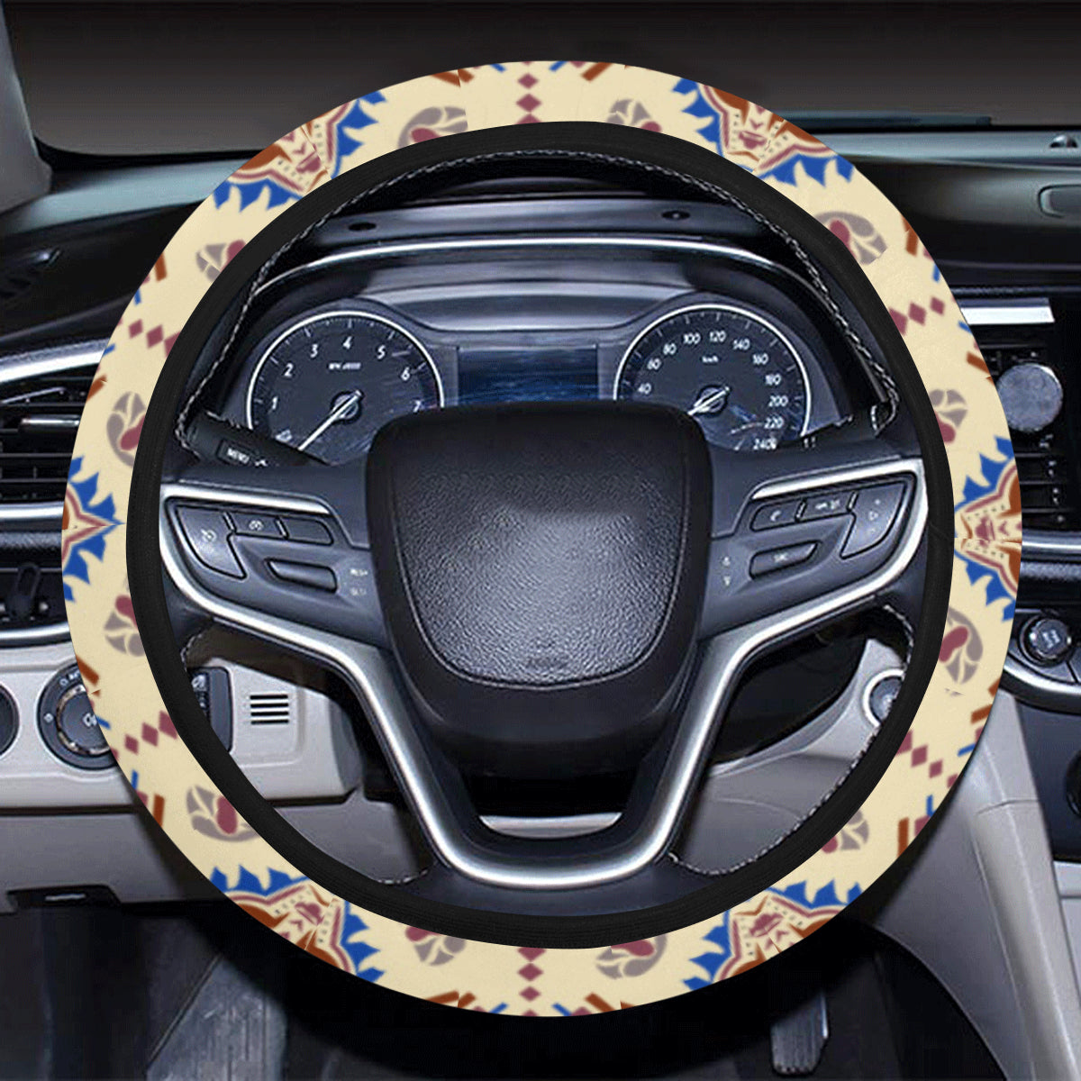 Aztec Wolf Pattern Print Design 03 Steering Wheel Cover with Elastic Edge