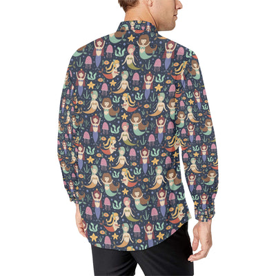 Mermaid Cartoon Pattern Print Design 03 Men's Long Sleeve Shirt