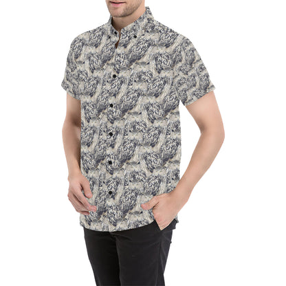 Owl Realistic Themed Design Print Men's Short Sleeve Button Up Shirt