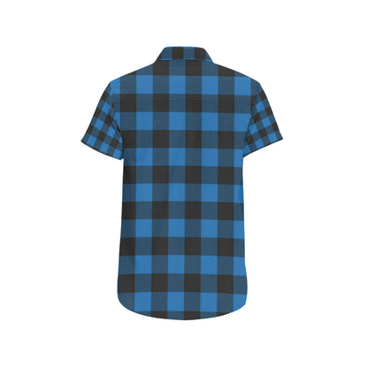 Buffalo check Blue Pattern Print Design 03 Men's Short Sleeve Button Up Shirt