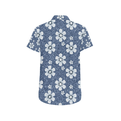 Jean Flower Pattern Print Design 03 Men's Short Sleeve Button Up Shirt