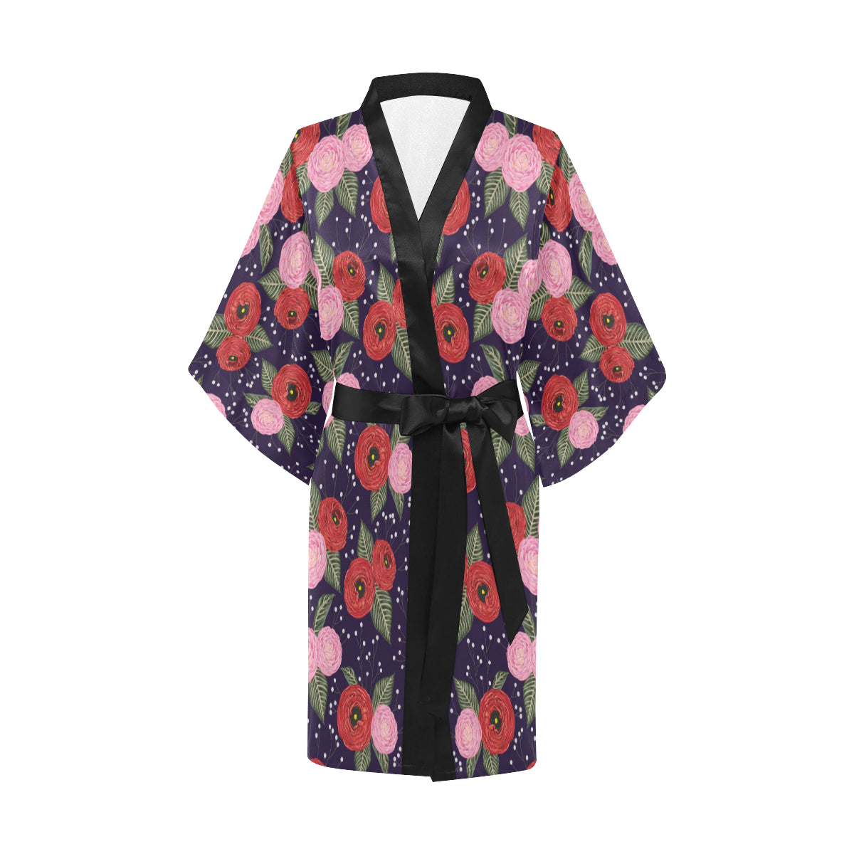Camellia Pattern Print Design CM02 Women's Short Kimono