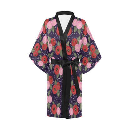 Camellia Pattern Print Design CM02 Women's Short Kimono