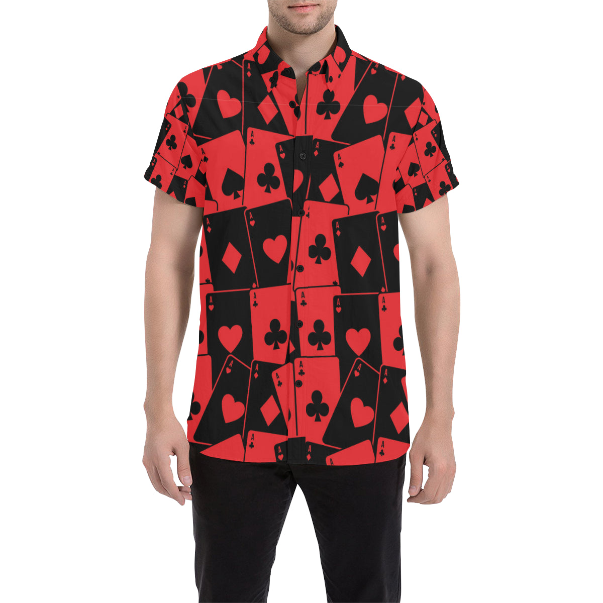 Poker Cards Pattern Print Design A01 Men's Short Sleeve Button Up Shirt