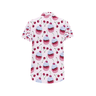 Cherry Cupcake Pink Pattern Men's Short Sleeve Button Up Shirt