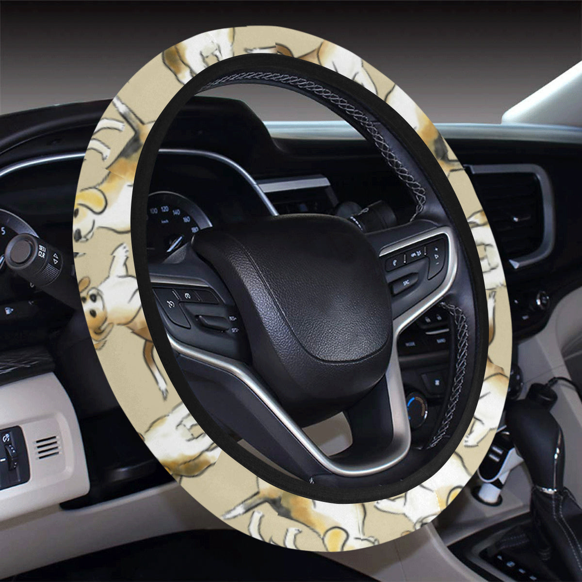 Beagle Pattern Print Design 04 Steering Wheel Cover with Elastic Edge